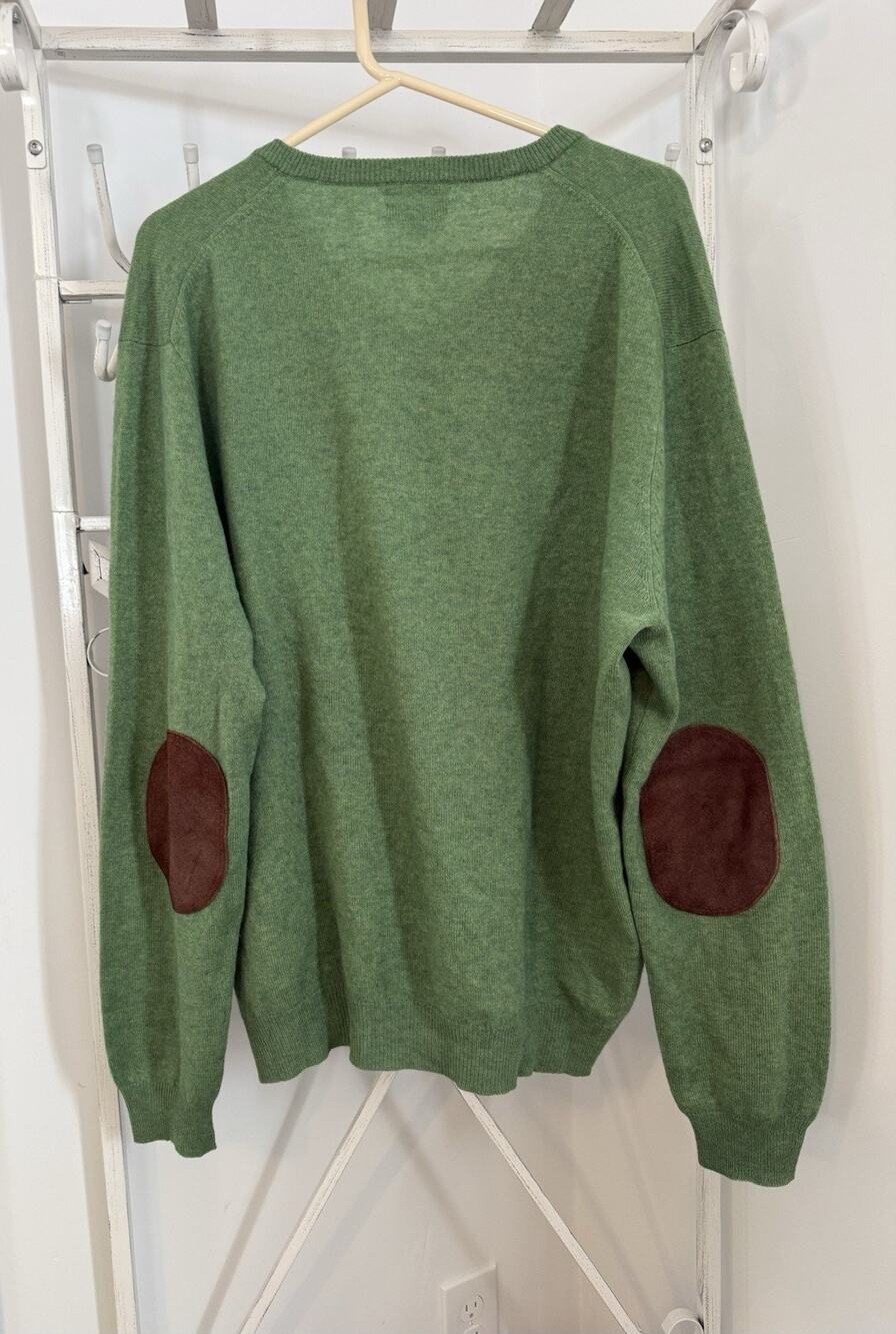Club Room Mens 100% 2-Ply Cashmere Green Sweater preppy luxury elbow patch XL